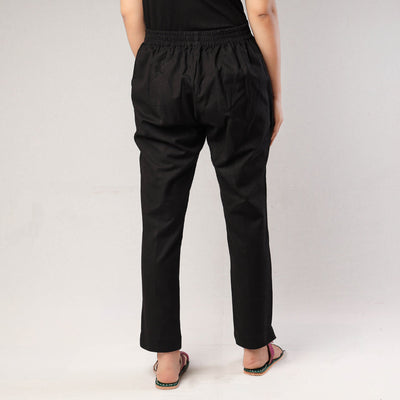 Black - Cotton Tapered Casual Pant for Women
