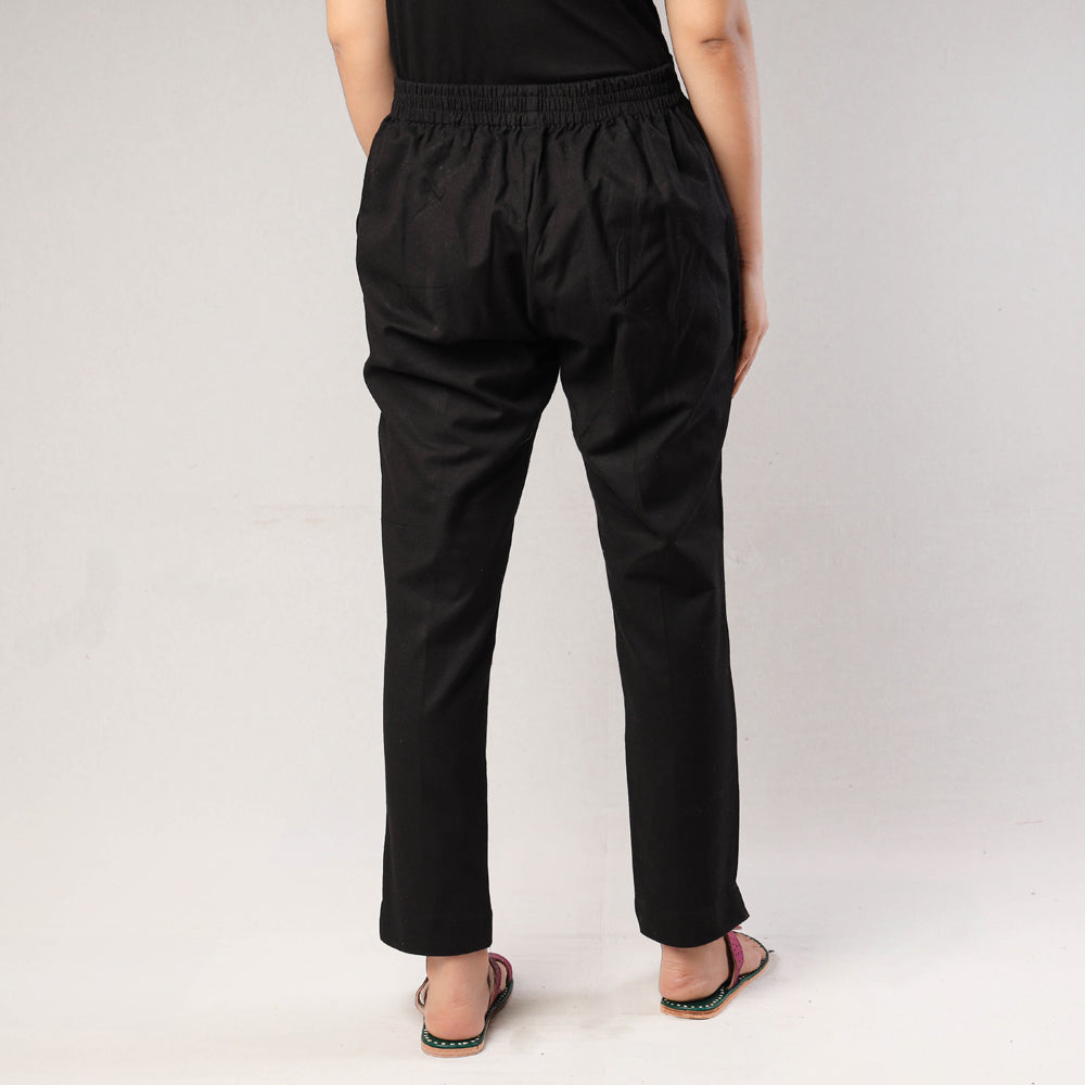 Black - Cotton Tapered Casual Pant for Women