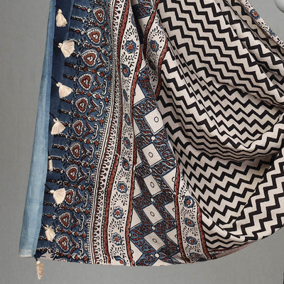 Black - 3pc Ajrakh Block Printed Cotton Suit Material Set