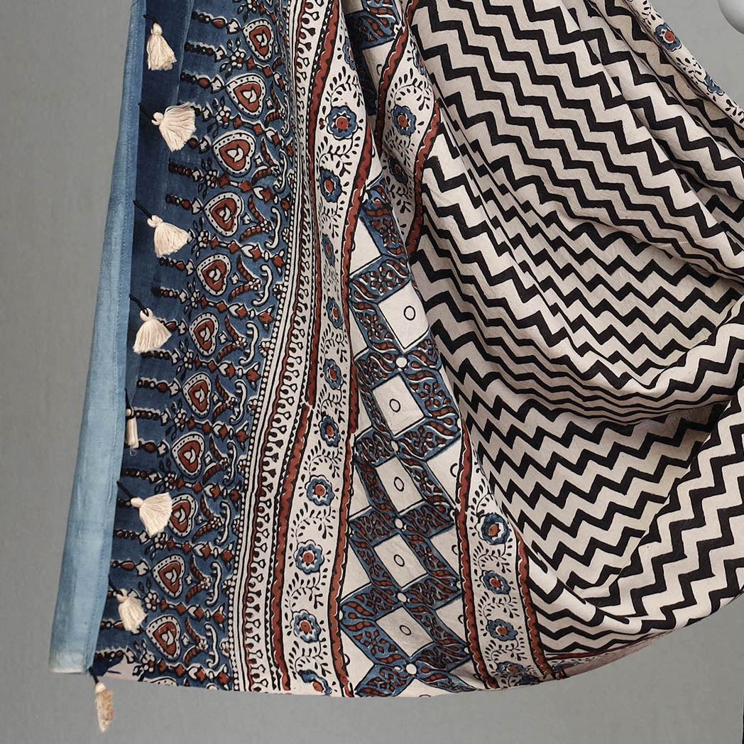 Black - 3pc Ajrakh Block Printed Cotton Suit Material Set