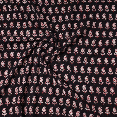 Black - Bagh Block Printed Cotton Precut Fabric (0.8 meter) 77