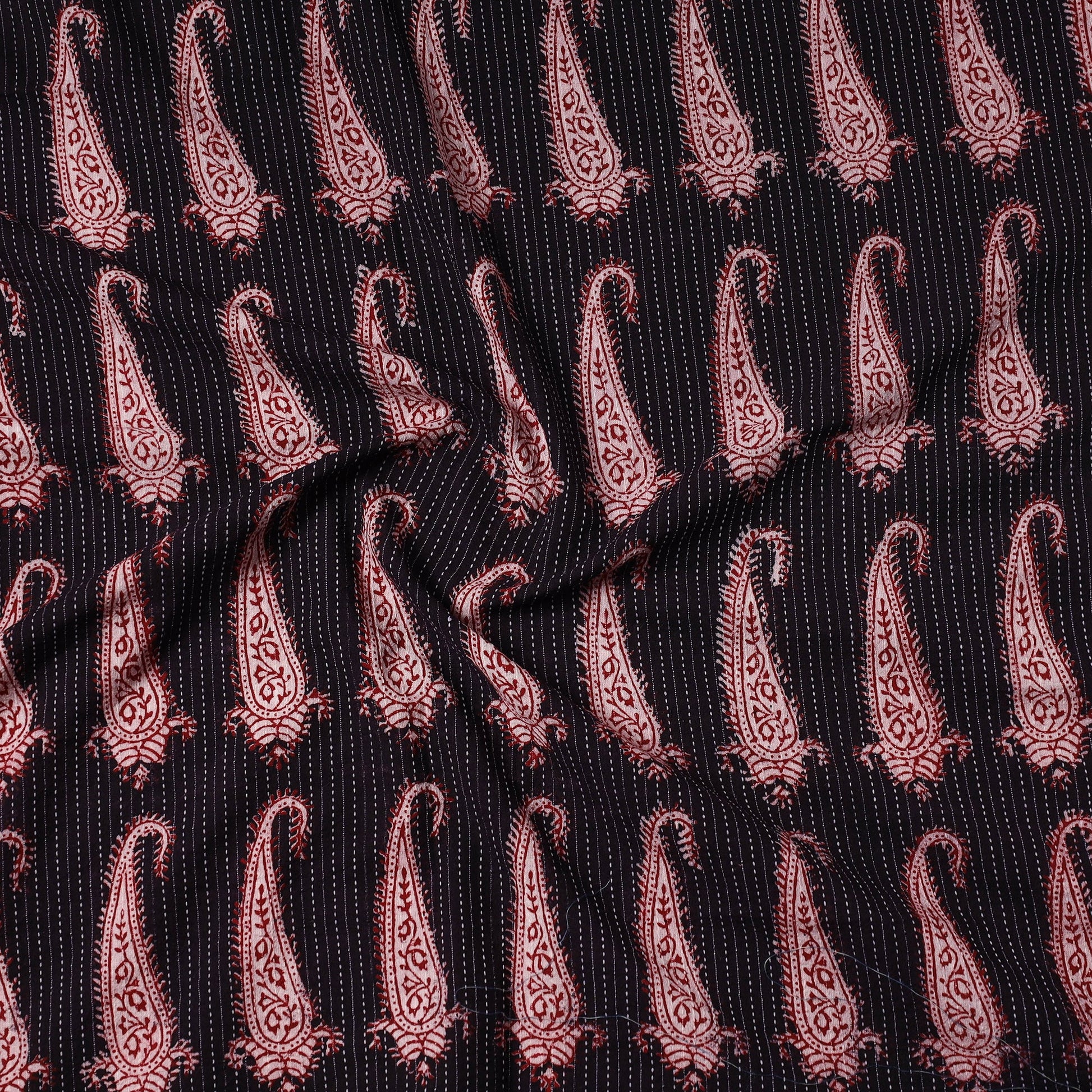 Black - Bagh Block Printed Kantha Style Cotton Precut Fabric (1.1 meter) 85
