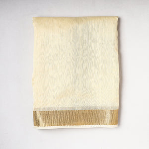 Beige - Traditional Maheshwari Silk Handloom Fabric with Zari Border