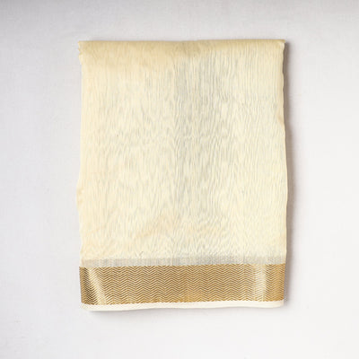Beige - Traditional Maheshwari Silk Handloom Fabric with Zari Border