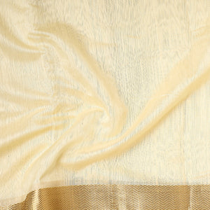 Beige - Traditional Maheshwari Silk Handloom Fabric with Zari Border