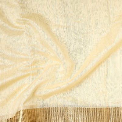 Beige - Traditional Maheshwari Silk Handloom Fabric with Zari Border