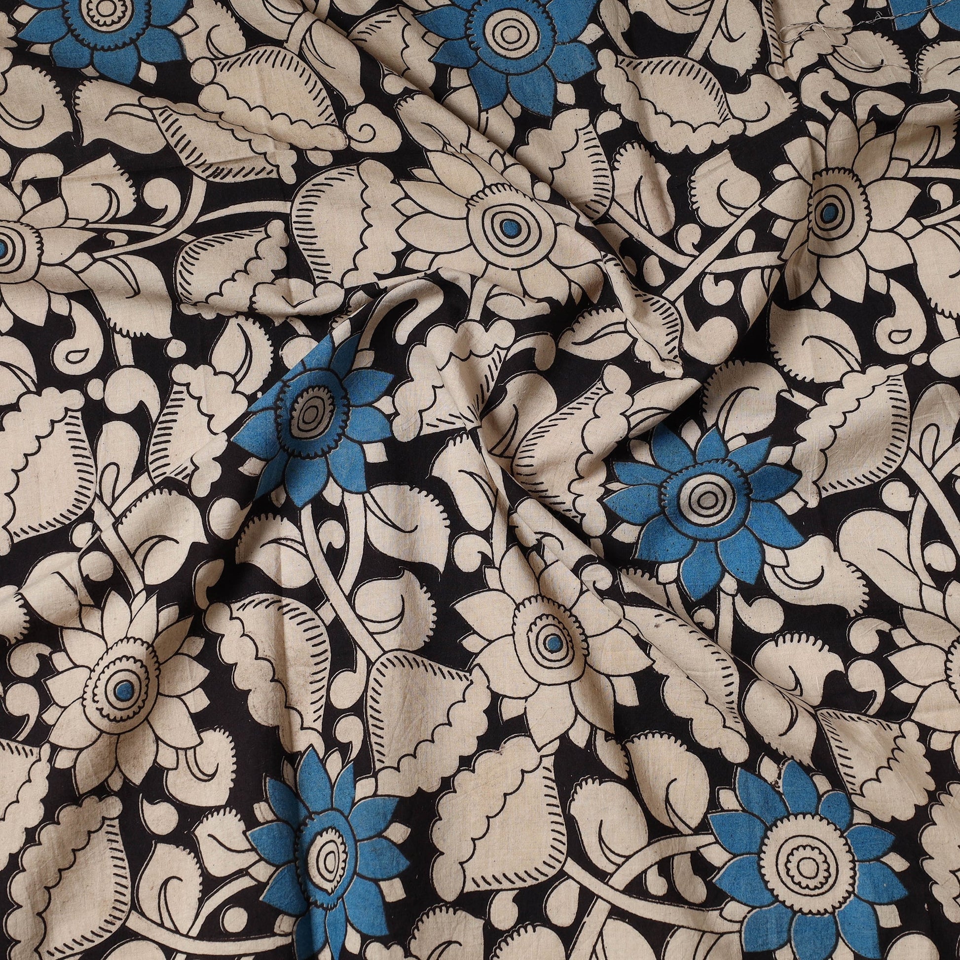Black - Kalamkari Printed Cotton Precut Fabric (1 meter) 06