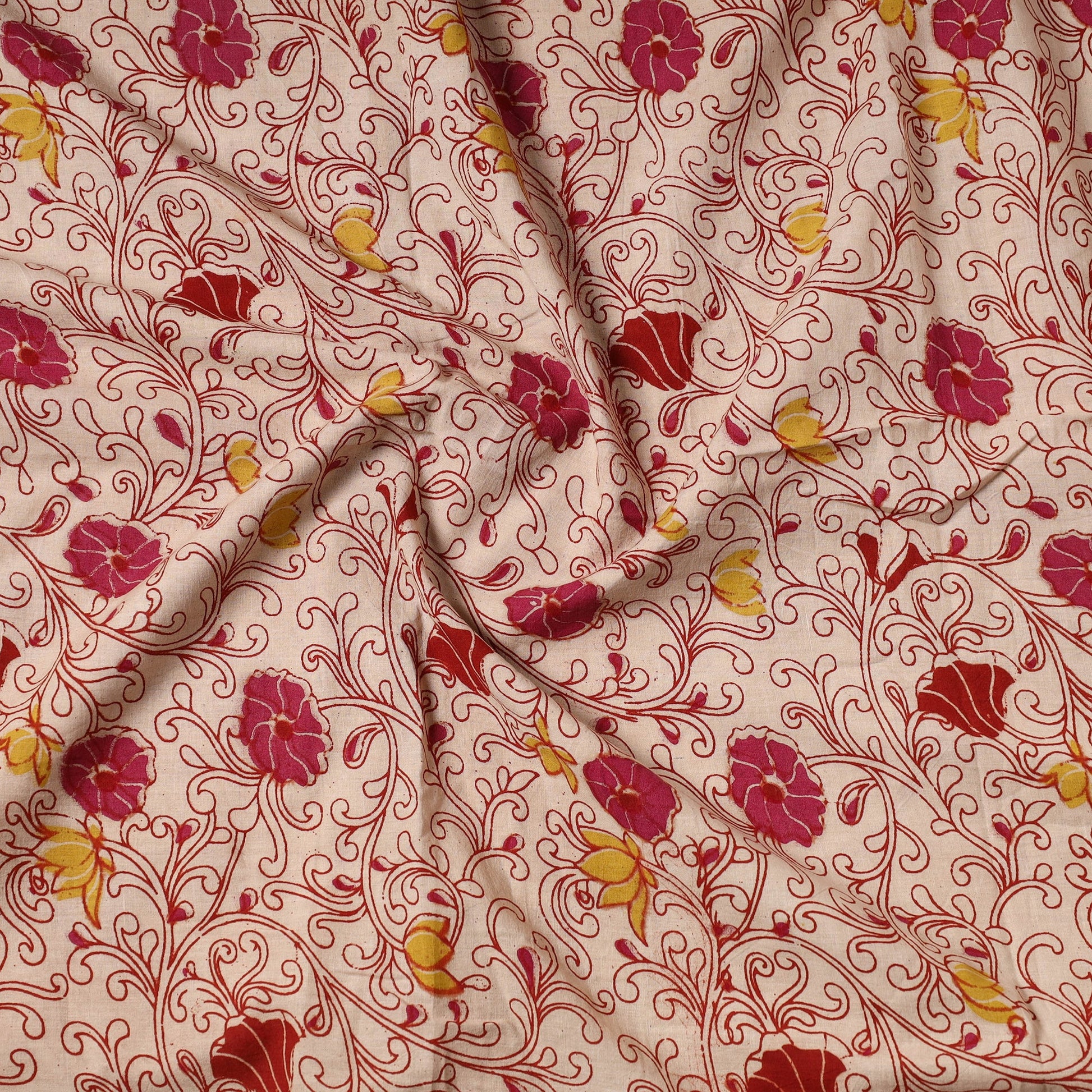 Beige - Kalamkari Printed Cotton Precut Fabric (1 meter) 14