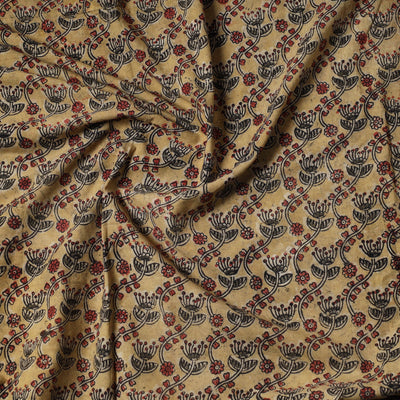 Beige - Pedana Kalamkari Block Printed Cotton Precut Fabric 20