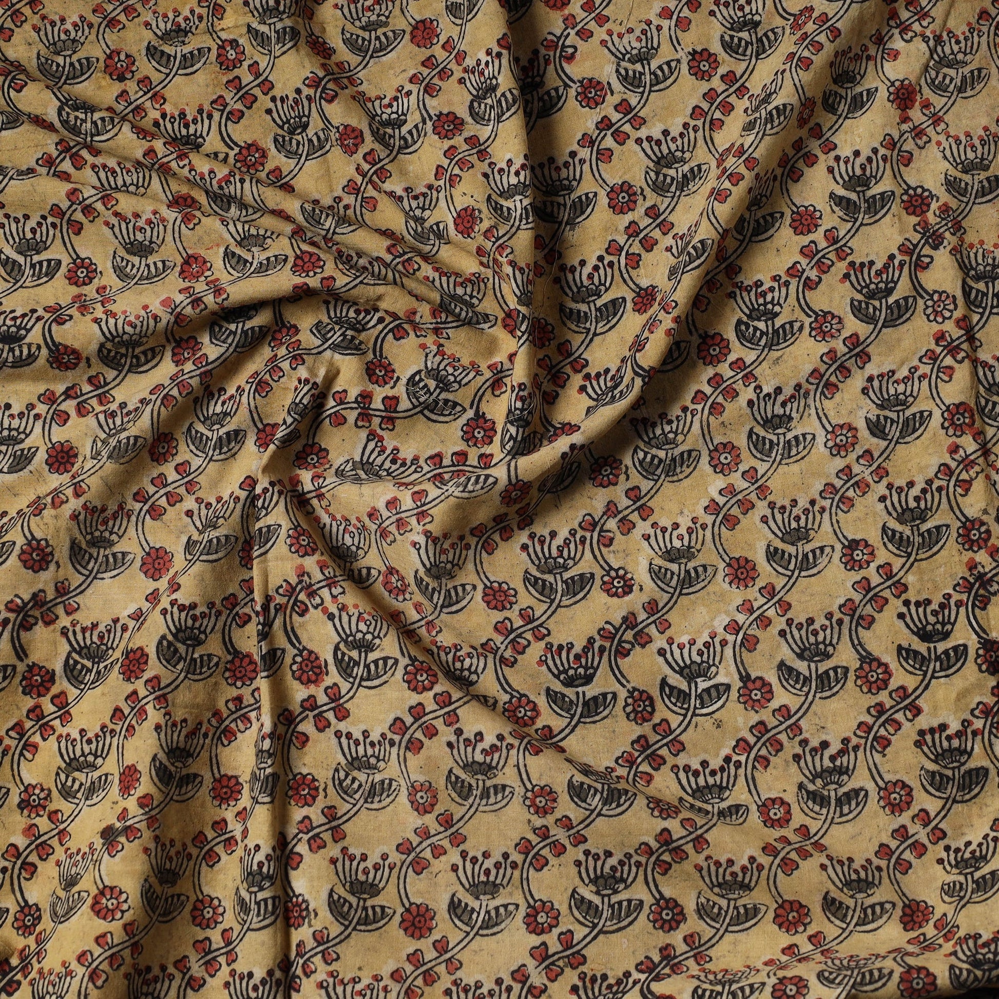 Beige - Pedana Kalamkari Block Printed Cotton Precut Fabric 20