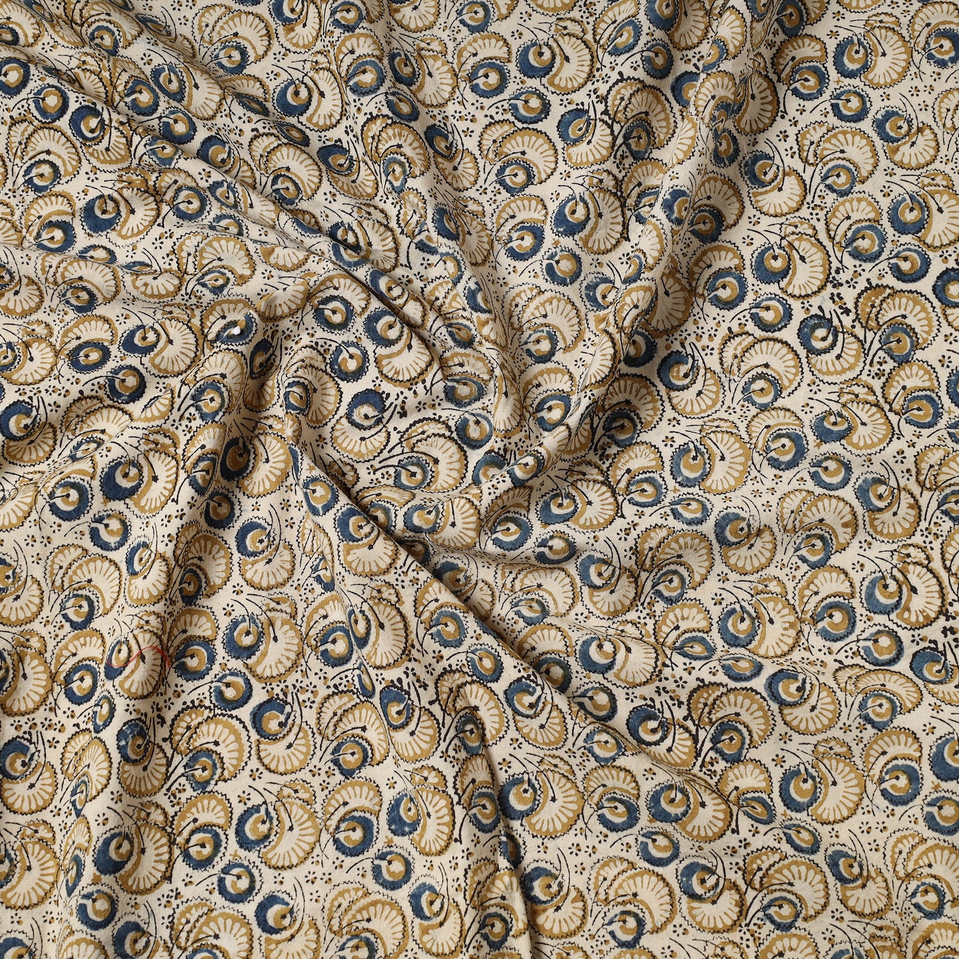 Beige - Pedana Kalamkari Block Printed Cotton Precut Fabric (1 meter) 26