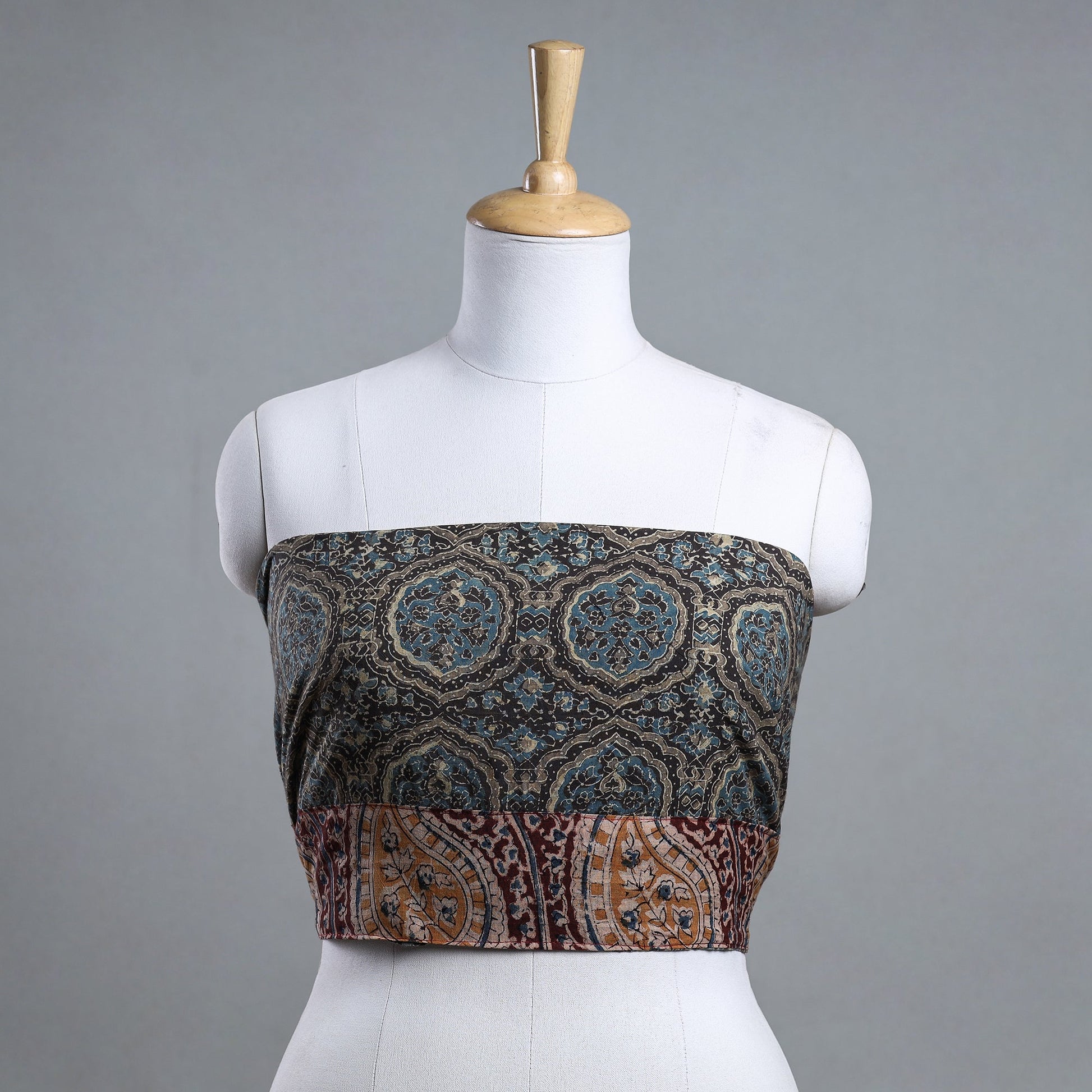 Blue - Ajrakh Block Printed Cotton Blouse Piece