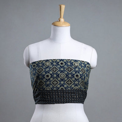 Blue - Ajrakh Block Printed Cotton Blouse Piece