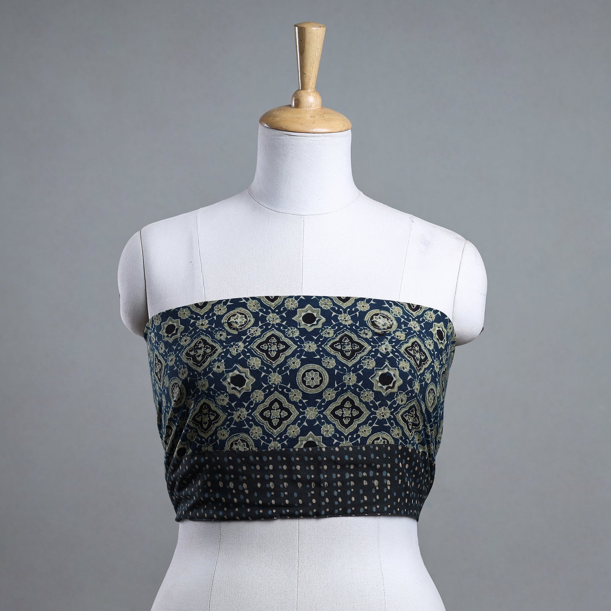 Blue - Ajrakh Block Printed Cotton Blouse Piece