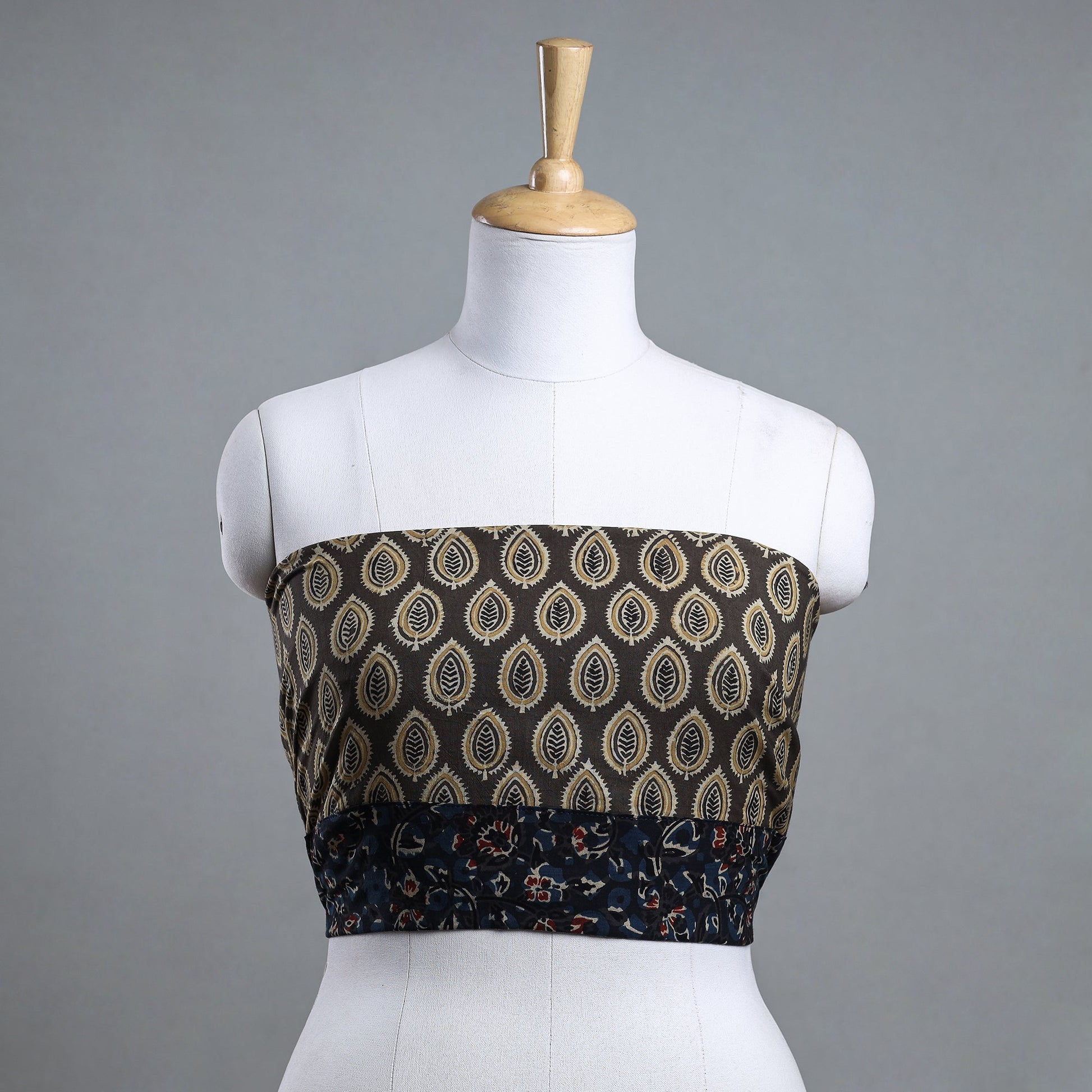 Brown - Bagh Block Printed Cotton Blouse Piece