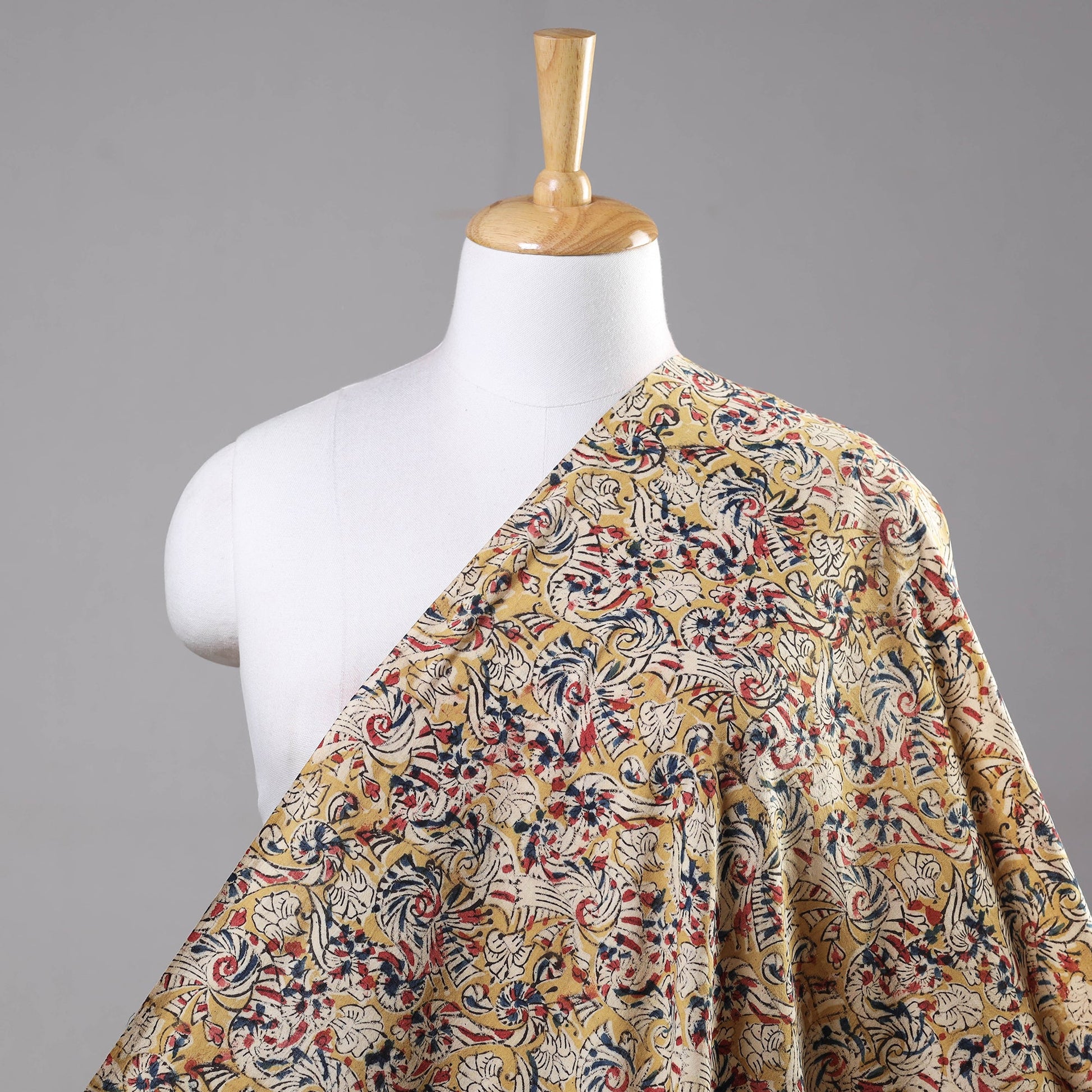 Beige - Kalamkari Hand Block Printed Cotton Fabric