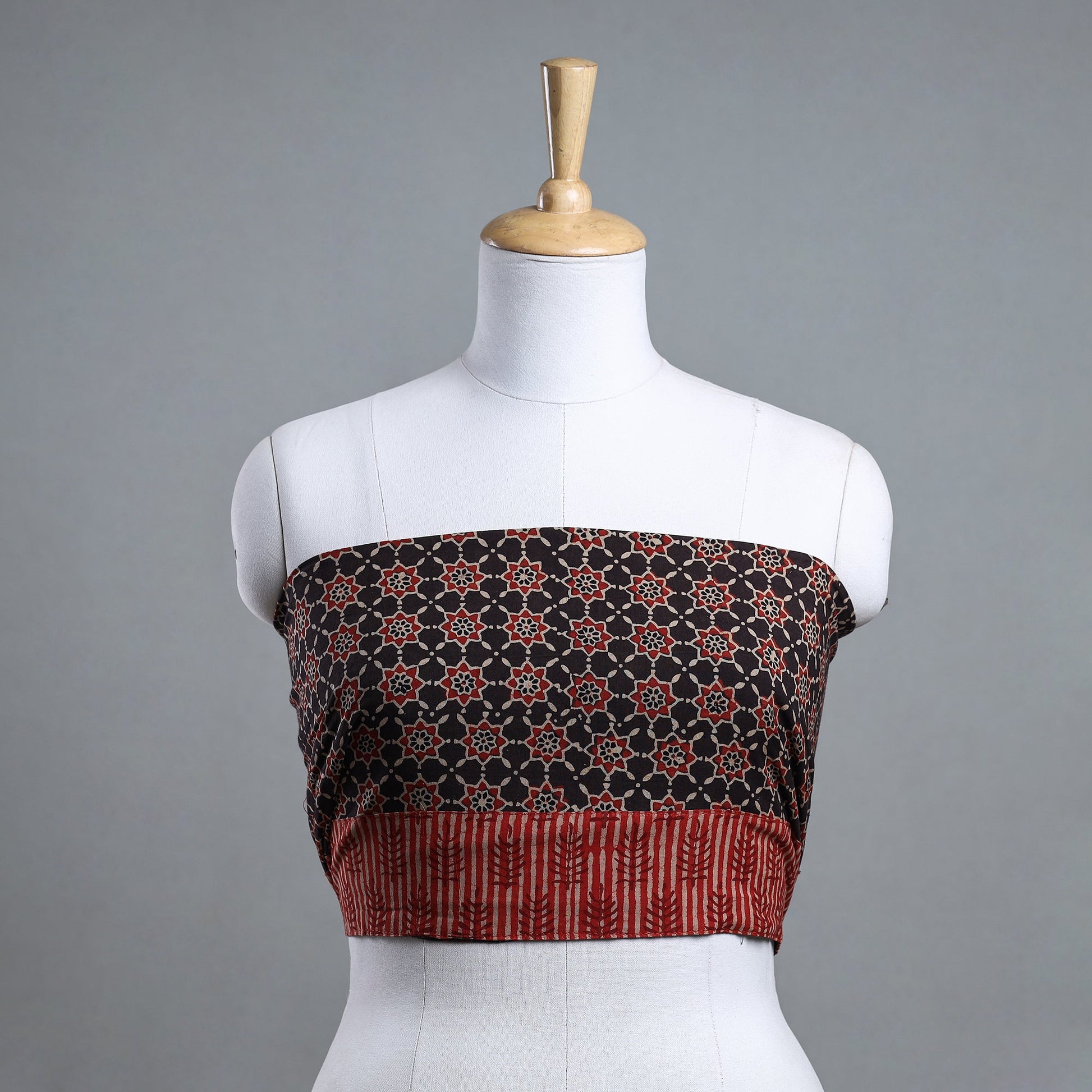 Black - Ajrakh Block Printed Cotton Blouse Piece