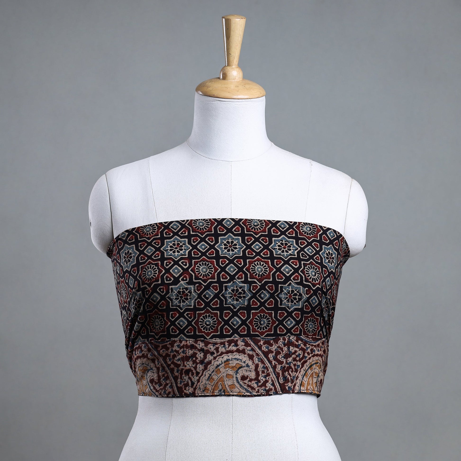 Black - Ajrakh Block Printed Cotton Blouse Piece