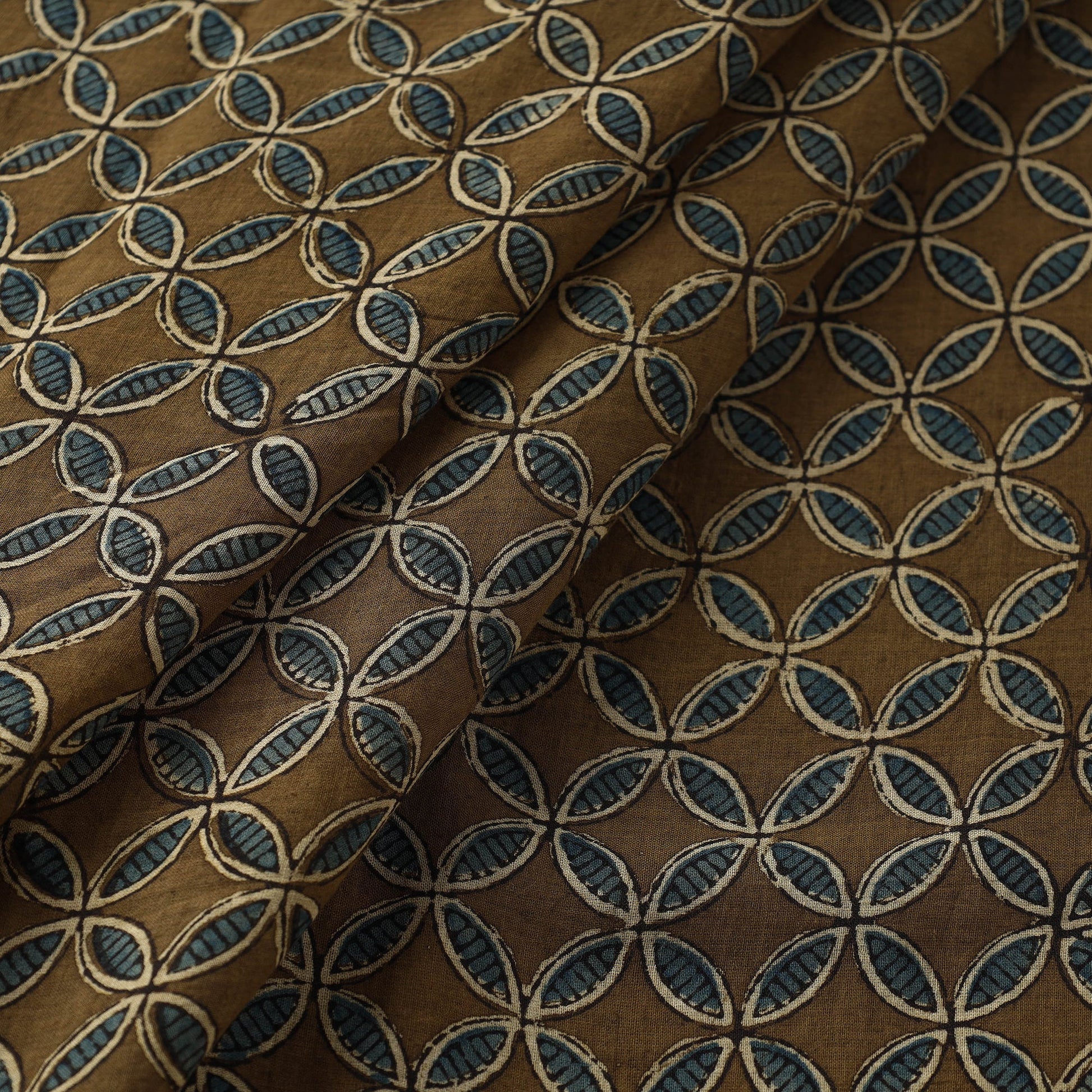 Brown - Ajrakh Hand Block Printed Mul Cotton Fabric