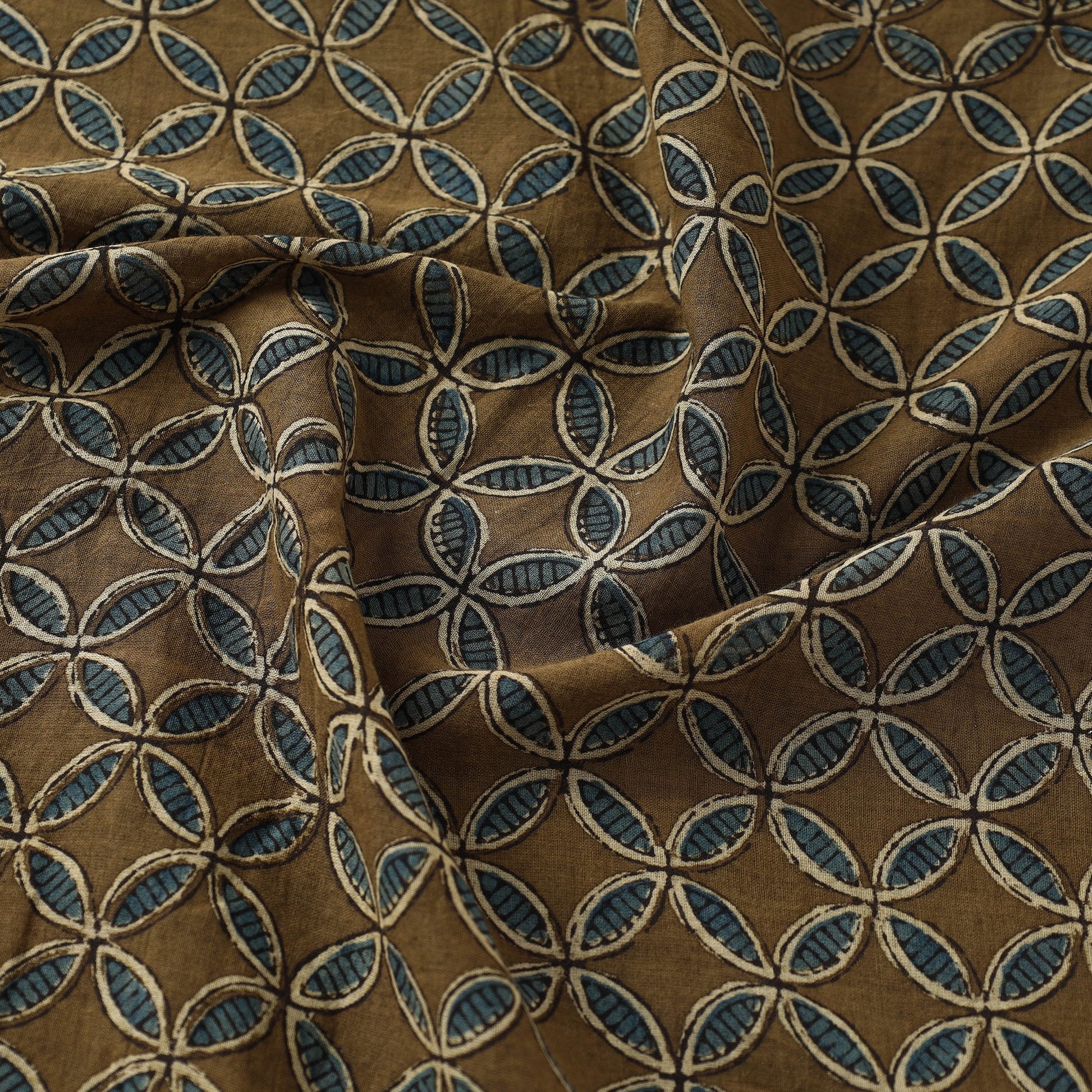 Brown - Ajrakh Hand Block Printed Mul Cotton Fabric