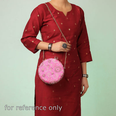 Beige - Chikankari Zari Hand Embroidered Tussar Silk Clutch/Sling Bag