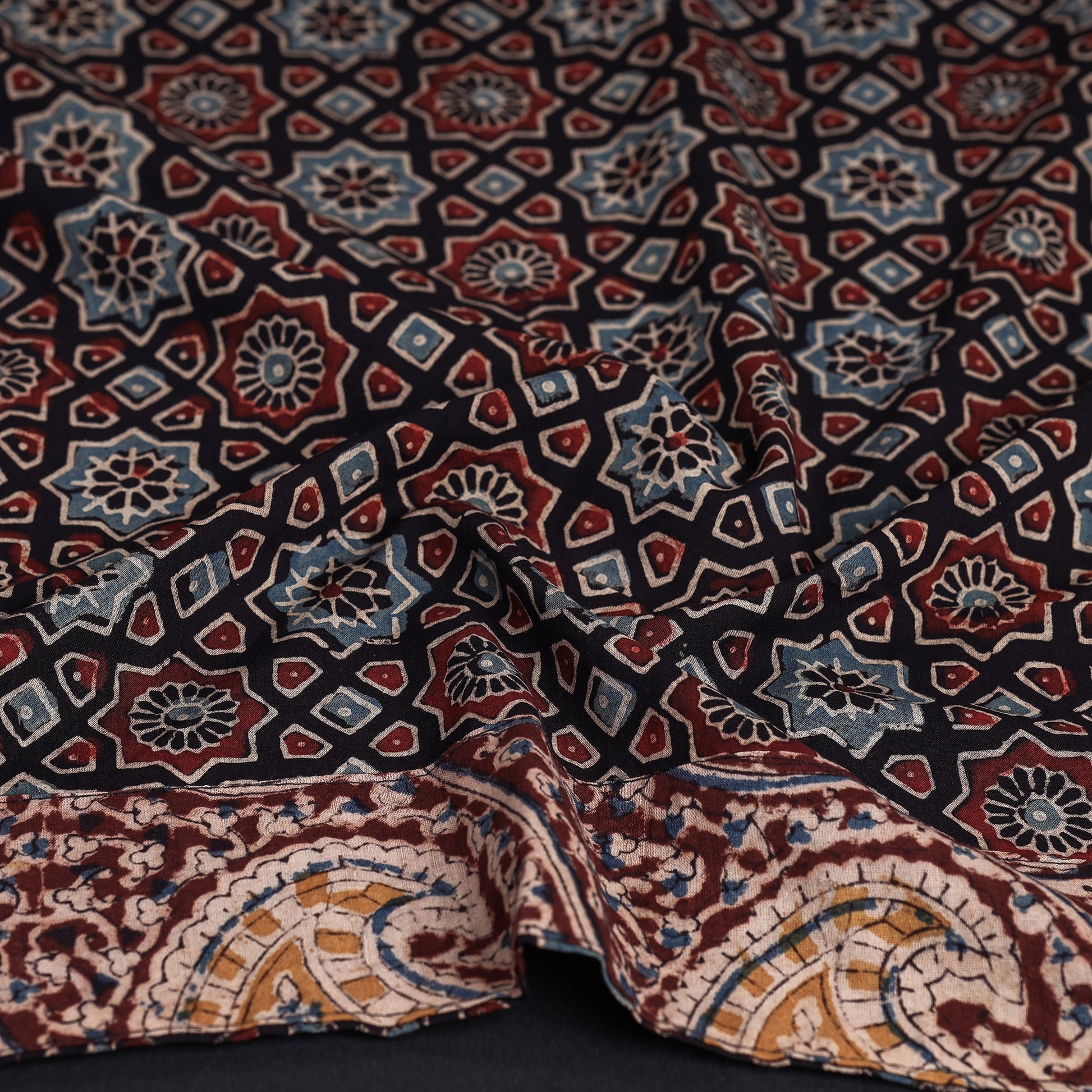Black - Ajrakh Block Printed Cotton Blouse Piece