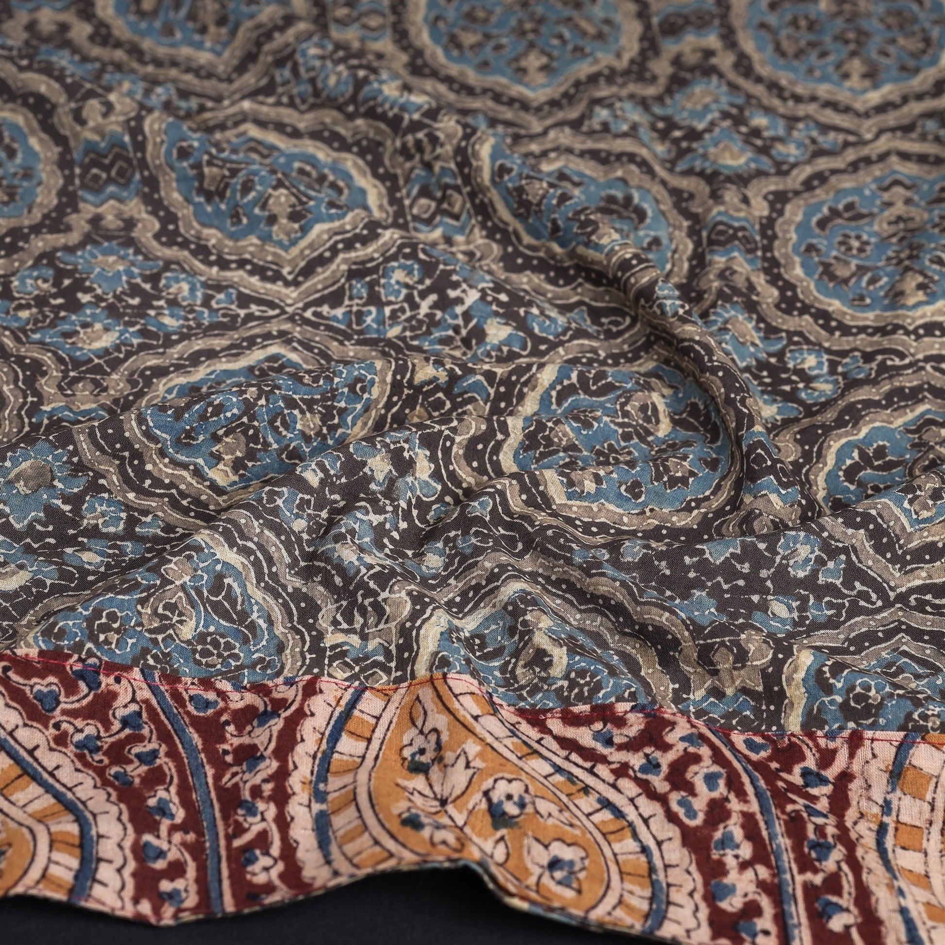 Blue - Ajrakh Block Printed Cotton Blouse Piece