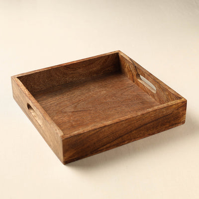 Brown - Handcrafted Mango Wooden Serving Tray (10 x 10 in)