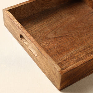 Brown - Handcrafted Mango Wooden Serving Tray (10 x 10 in)