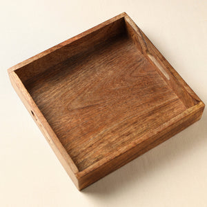 Brown - Handcrafted Mango Wooden Serving Tray (10 x 10 in)