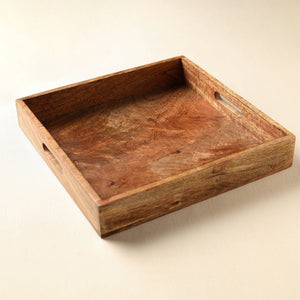 Brown - Handcrafted Mango Wooden Serving Tray (12 x 12 in)
