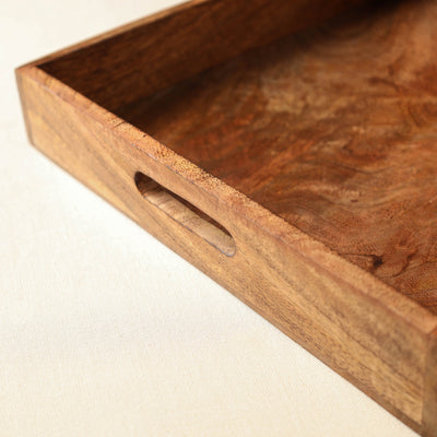 Brown - Handcrafted Mango Wooden Serving Tray (12 x 12 in)