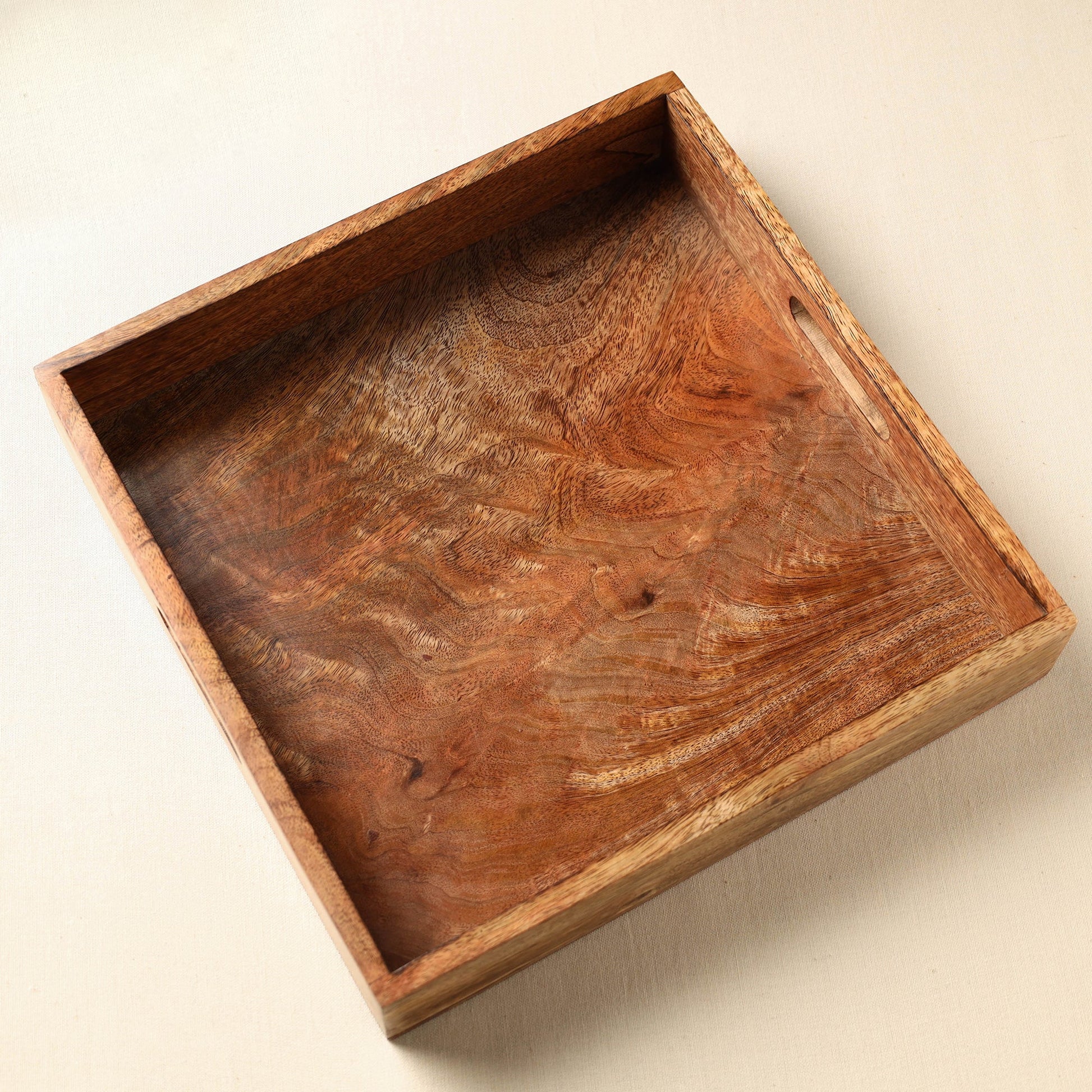 Brown - Handcrafted Mango Wooden Serving Tray (12 x 12 in)