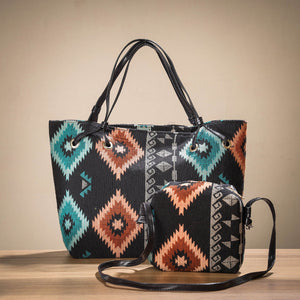 Black - Handcrafted Woven Cotton Shoulder Bag (Set of 2)