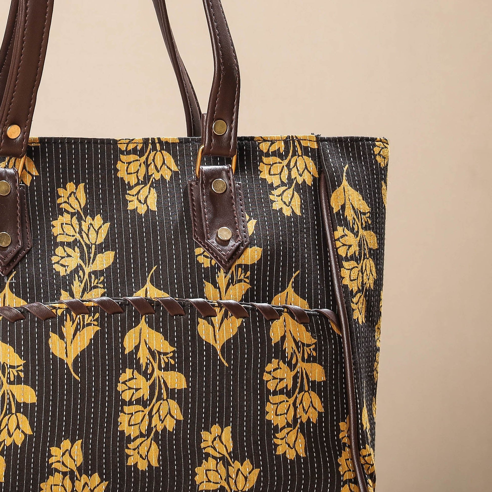 Brown - Handcrafted Cotton Running Sticth Shoulder Bag
