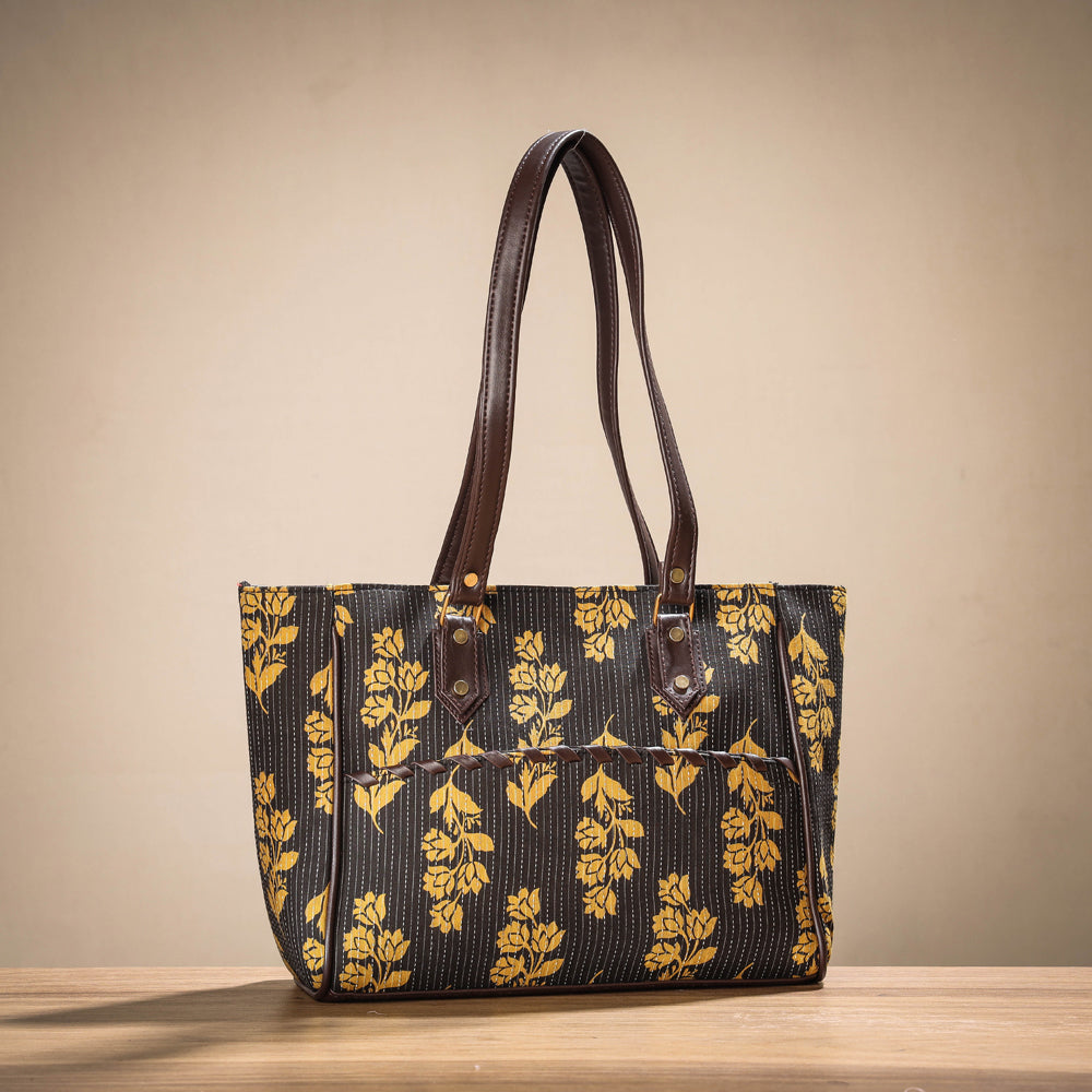 Brown - Handcrafted Cotton Running Sticth Shoulder Bag