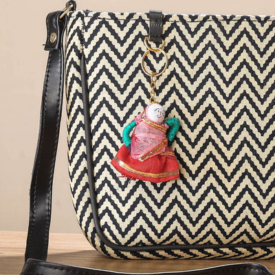 Beige - Handcrafted Cotton Sling Bag with Bag Charm