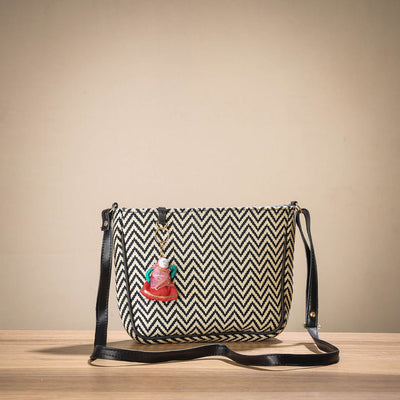 Beige - Handcrafted Cotton Sling Bag with Bag Charm