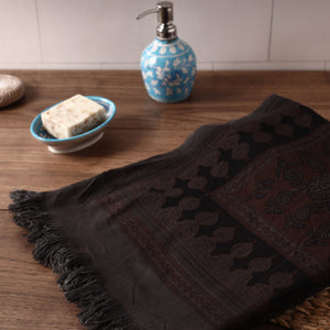 Black - Bagh Hand Block Printed Handloom Cotton Towel