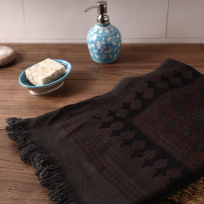 Black - Bagh Hand Block Printed Handloom Cotton Towel