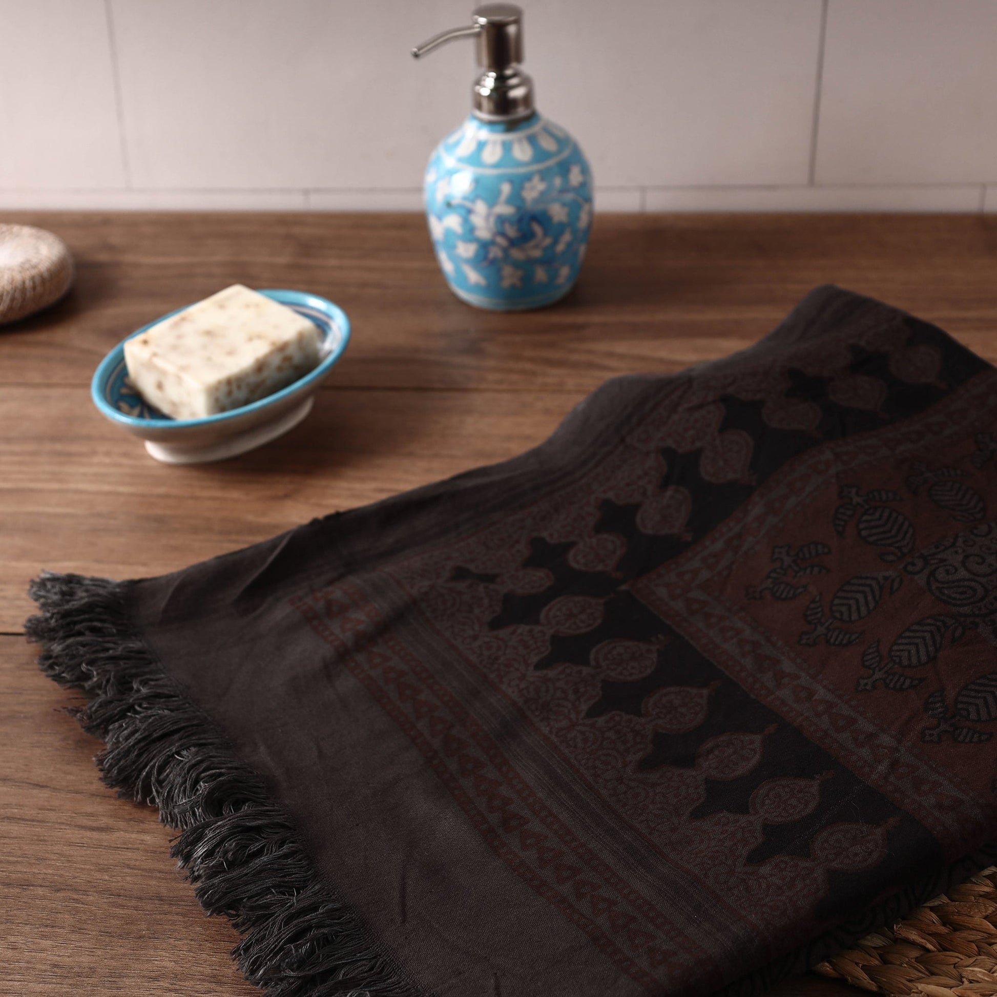 Black - Bagh Hand Block Printed Handloom Cotton Towel