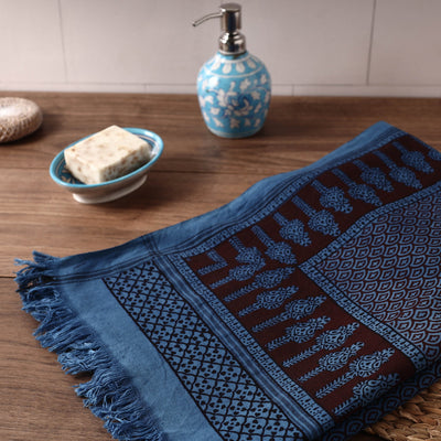 Blue - Bagh Hand Block Printed Handloom Cotton Towel