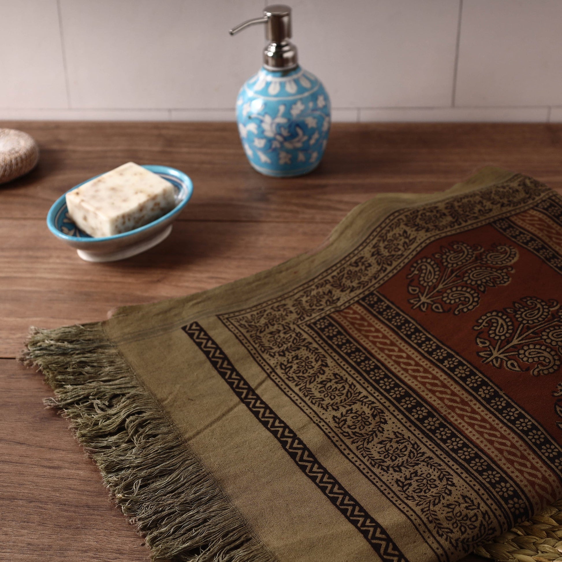 Brown - Bagh Hand Block Printed Handloom Cotton Towel