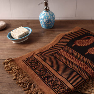 Brown - Bagh Hand Block Printed Handloom Cotton Towel