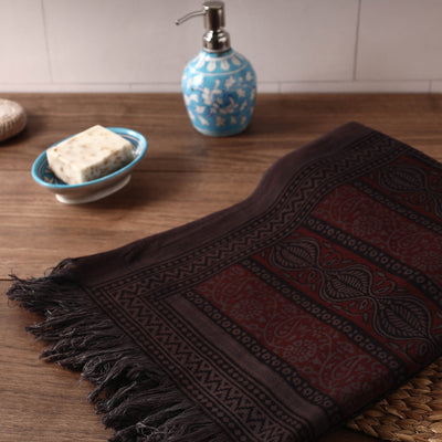 Brown - Bagh Hand Block Printed Handloom Cotton Towel