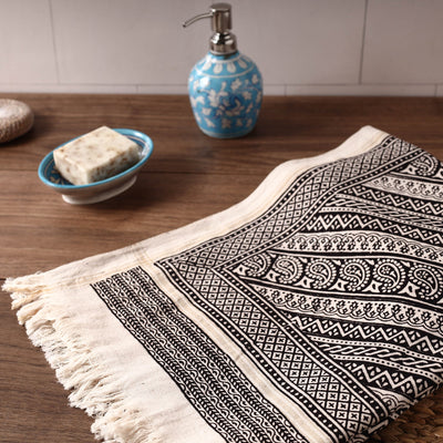 Black - Bagh Hand Block Printed Handloom Cotton Towel