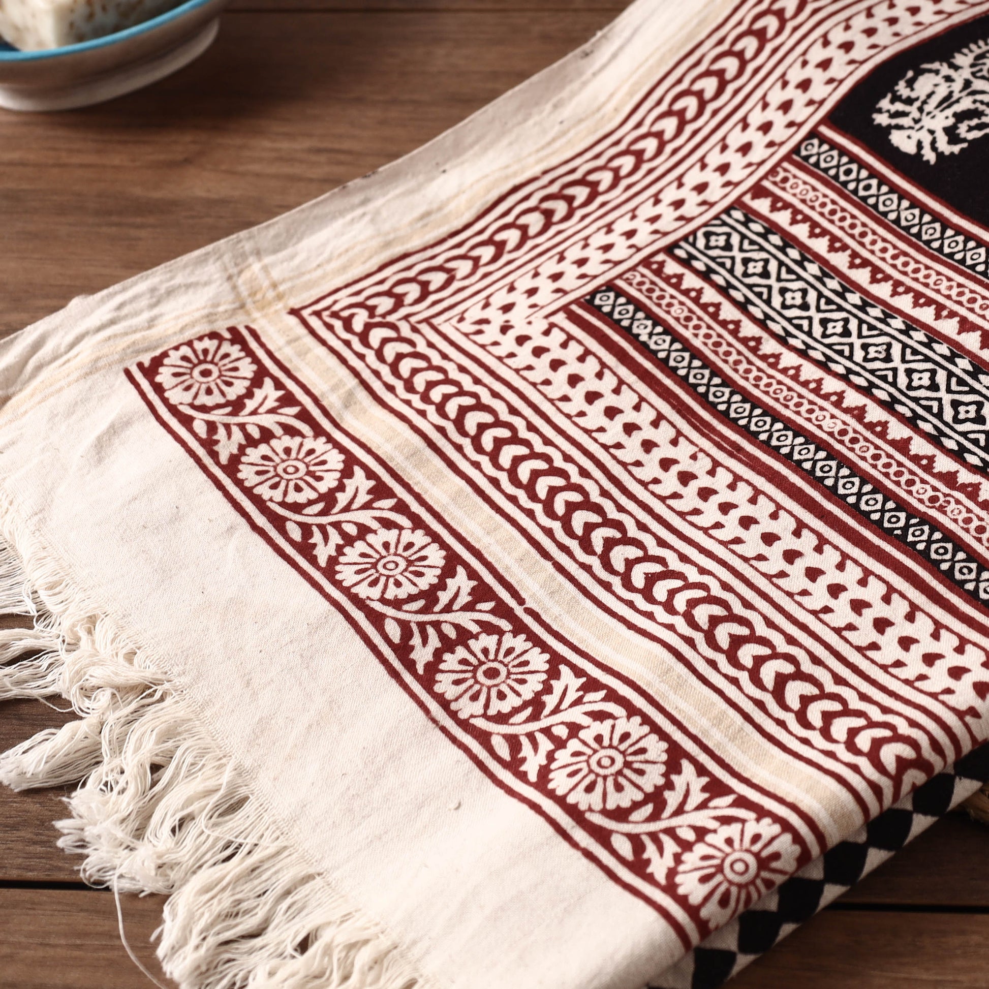 Black - Bagh Hand Block Printed Handloom Cotton Towel
