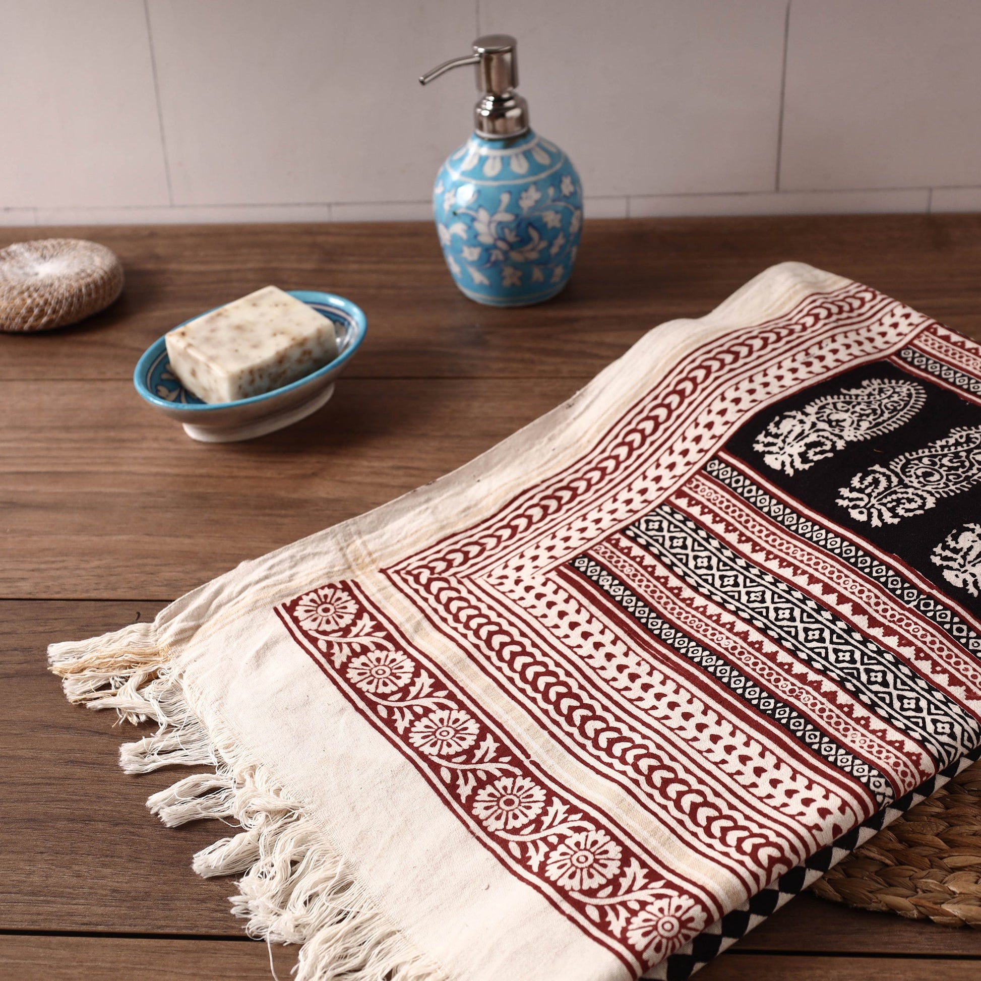 Black - Bagh Hand Block Printed Handloom Cotton Towel