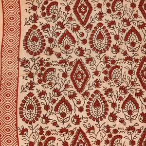 Beige - Handspun Handwoven Mulberry Silk Cotton Bagh Print Fabric