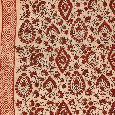 Beige - Handspun Handwoven Mulberry Silk Cotton Bagh Print Fabric